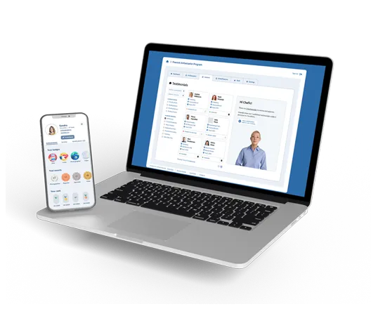 Ambassador Program Desktop Admin View and Smartphone Ambassador Experience.