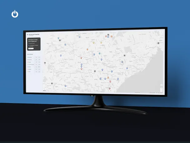 Live streaming of applicant locations on a wide monitor.