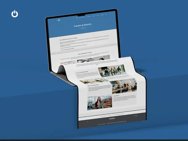 Laptop with a long page showing the Adverto new career page.